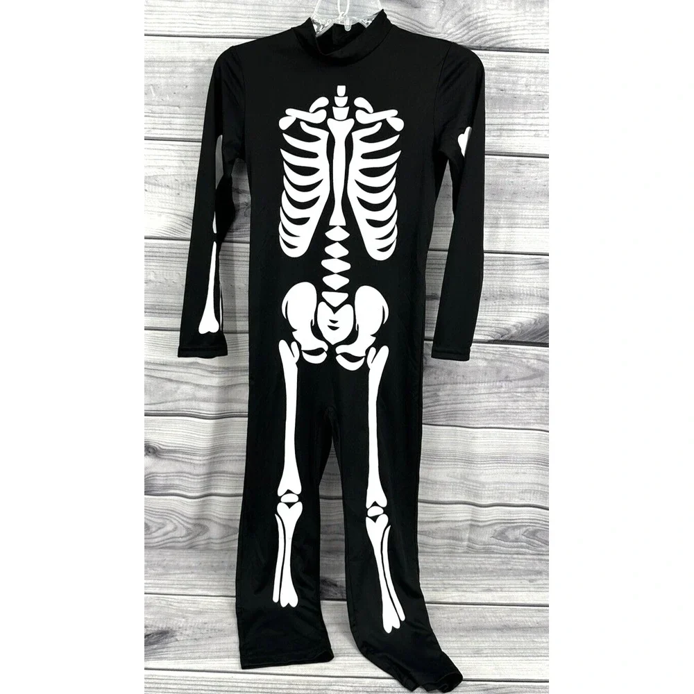 YOLSUN YOUTH SIZE LARGE SKELETON HALLOWEEN COSTUME BODY SUIT * GLOW‎ IN THE DARK